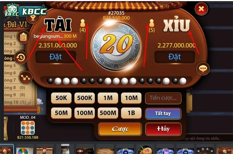 Cữa cược trong game tài xỉu